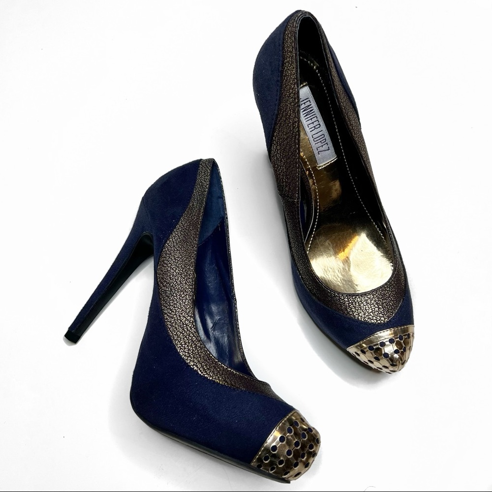 New JENNIFER LOPEZ Novella Blue Platform Heels Size 6